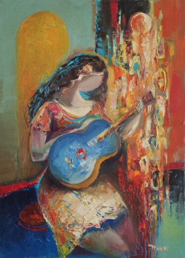 제목이 "Guitarist(30x40cm,…"인 미술작품 Hayk Miqayelyan로, 원작, 기름 나무 들것 프레임에 장착됨