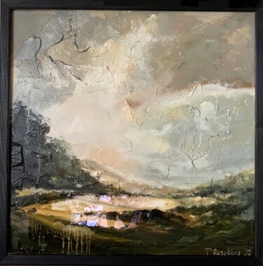 Oil resin abstract artwork Heroic landscape Painting titled "Oil resin abstract…" by Tatjana Rusakova, Original Artwork, Oil Mounted on Wood Stretcher frame