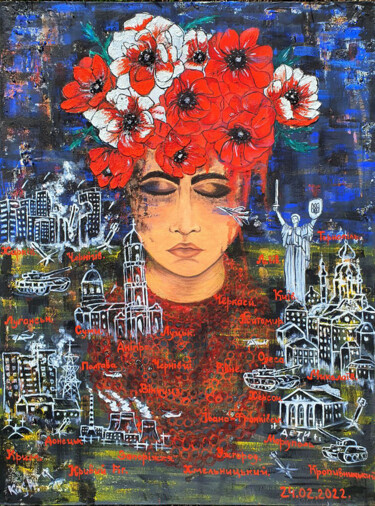 Because I am Ukraine, I will endure the pain and suffering. Malerei mit dem Titel "Because I am Ukrain…" von Viktoriia Kush, Original-Kunstwerk, Öl
