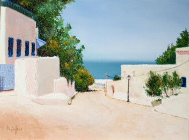 Painting titled "Sidi Bou Saïd" by Nicolas Duffaud, Original Artwork, Oil Mounted on Wood Panel