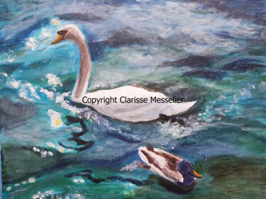 绘画 标题为“Cygne et canard” 由Clarisse Messelier, 原创艺术品, 丙烯