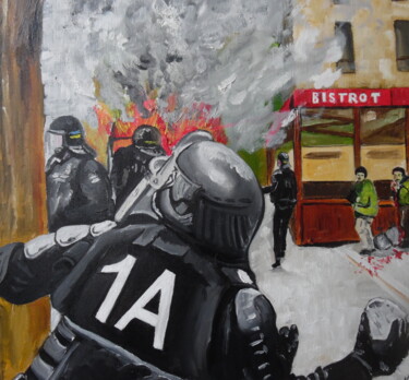 Painting titled "Un Pavet dans la ".…" by Alain Coulon, Original Artwork, Oil Mounted on Wood Stretcher frame