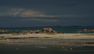 Plage de Kerfissien et le phare de l'île de Batz. Photography titled "Plage de Kerfissien…" by Thierry Martin, Original Artwork, Digital Photography