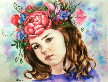 Flower fairy 绘画 标题为“Flower fairy” 由Polina Turgunova, 原创艺术品, 水彩