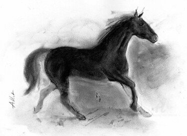Rebel horse -025 "Rebel horse -025" başlıklı Resim Alliet-Delacroix tarafından, Orijinal sanat, Karakalem Karton üzerine monte edilmiş