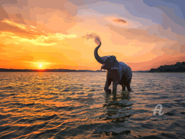 Elephant illustration Arts numériques intitulée "Elephant illustrati…" par Phoenix Arts, Œuvre d'art originale, Peinture numérique