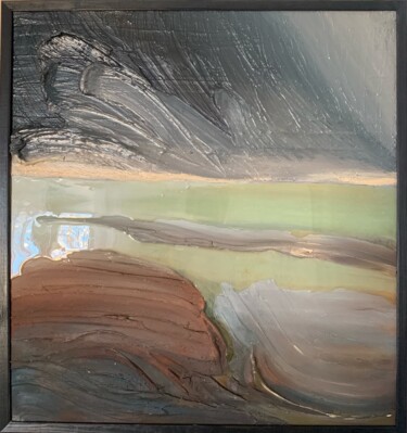 Oil resin abstract landscape Before the storm. Structure art Painting titled "Oil resin abstract…" by Tatjana Rusakova, Original Artwork, Oil