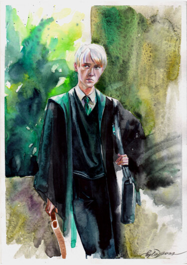 "Draco Malfoy" Schilderij getiteld ""Draco Malfoy"" door Leyla Zhunus, Origineel Kunstwerk, Aquarel