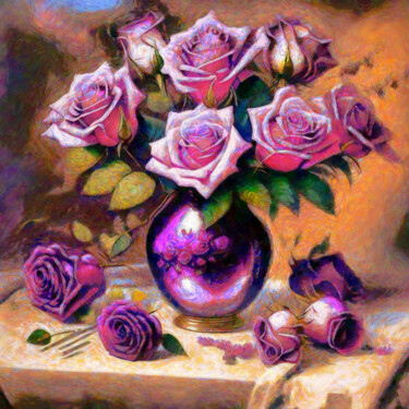 Rose Garden Delight Digital Arts titled "Rose Garden Delight" by Bachir Reddioui, Original Artwork, Digital Painting