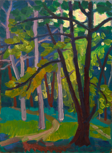 Painting titled "Forest. Evening." by Mykola Kozlovskyi, Original Artwork, Oil