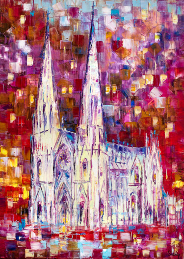 Gothic Grandeur: St. Patrick's Cathedral in New York Painting titled "Gothic Grandeur: St…" by Natalia Shchipakina, Original Artwork, Oil Mounted on Wood Stretcher frame