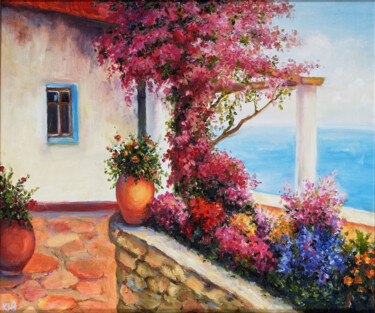 Schilderij getiteld "Домик у моря" door Nata Shadel, Origineel Kunstwerk, Olie