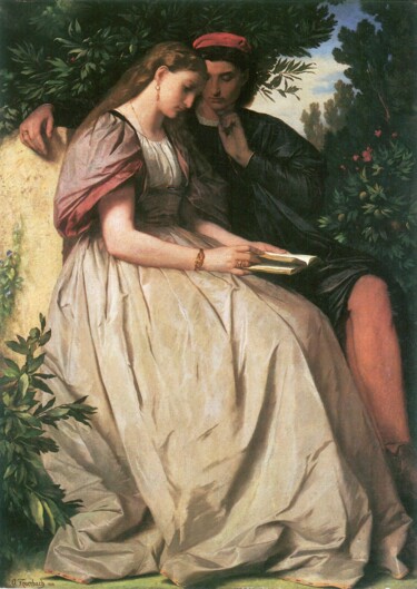 Paolo et Francesca Peinture intitulée "Paolo et Francesca" par Anselm Feuerbach, Œuvre d'art originale, Huile