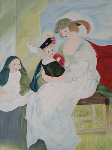 Painting titled "Madre con dos de.su…" by Roser Solà, Original Artwork, Oil