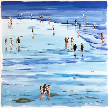 L'estran bleu Peinture intitulée "L'estran bleu" par Cathy Doutreligne, Œuvre d'art originale, Acrylique Monté sur Châssis en bois
