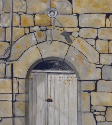 Painting titled "Petite porte à Méllé" by Alain Coulon, Original Artwork, Oil Mounted on Wood Stretcher frame