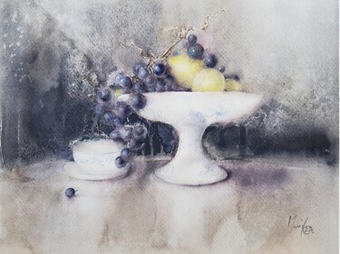 Le vieux compotier Peinture intitulée "Le vieux compotier" par Muriel Mougeolle, Œuvre d'art originale, Aquarelle