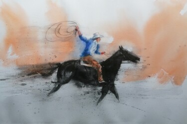 Pittura intitolato "cowboy 10" da Giorgio Gosti, Opera d'arte originale, Acquarello