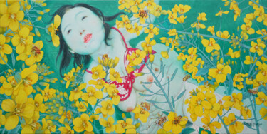 绘画 标题为“春暖菜花开” 由张开溪, 原创艺术品, 油 安装在木质担架架上