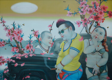 绘画 标题为“春暖桃花开” 由张开溪, 原创艺术品, 油 安装在木质担架架上