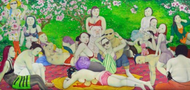 绘画 标题为“春暖大地桃夭夭” 由张开溪, 原创艺术品, 油 安装在木质担架架上
