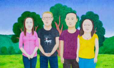 绘画 标题为“三棵树前的合影” 由张开溪, 原创艺术品, 油 安装在木质担架架上