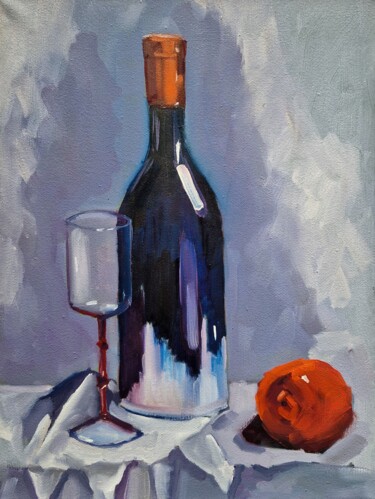 Still life with blue bottle (1) Painting titled "Still life with blu…" by Tatiana Karchevskaya, Original Artwork, Oil