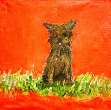 Painting titled "JE M'APPELLE PUCE" by Isabelle Brisset, Original Artwork, Oil Mounted on artwork_cat.