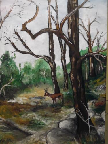 绘画 标题为“chevreuil en forêt” 由Alain Coulon, 原创艺术品, 油 安装在木质担架架上