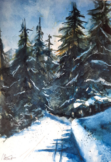 Painting titled "La rosière" by Madit, Original Artwork, Watercolor