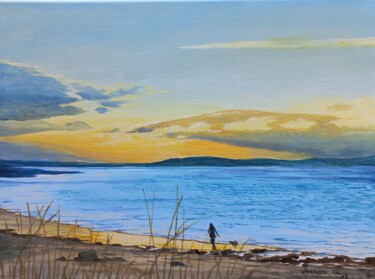Walking the Dog at Sunset Painting titled "Walking the Dog at…" by Leonora De Lange, Original Artwork, Acrylic
