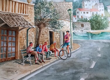 Peinture intitulée "Conversation Corner" par Leonora De Lange, Œuvre d'art originale, Aquarelle
