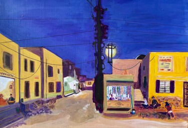 제목이 "Bikaner street at d…"인 미술작품 Michel Testard로, 원작, 아크릴 나무 들것 프레임에 장착됨