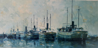 Peinture intitulée "Les quais de la Mar…" par Nathalie Chapelain, Œuvre d'art originale, Huile Monté sur Châssis en bois