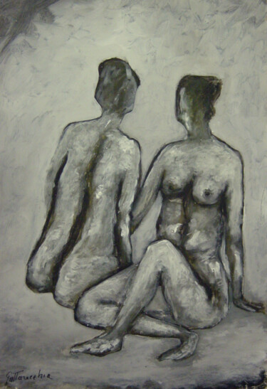 Le Amiche III Pittura intitolato "Le Amiche III" da Aristide Gattavecchia, Opera d'arte originale, Tempera Montato su Telaio per barella i…