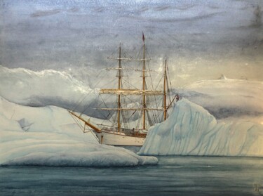 Le 3 mâts-Barque-Europa en Antarctique Argentin Peinture intitulée "Le 3 mâts-Barque-Eu…" par Thierry Brunner, Œuvre d'art originale, Aquarelle