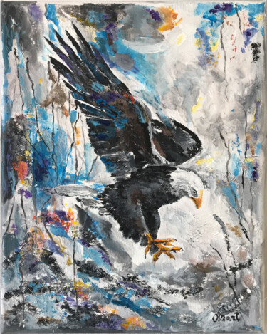 Eagle abstract painting, Bird Abstract Art, Textured Bird Pa Painting titled "Eagle abstract pain…" by Olga Mart, Original Artwork, Acrylic Mounted on Wood Stretcher frame