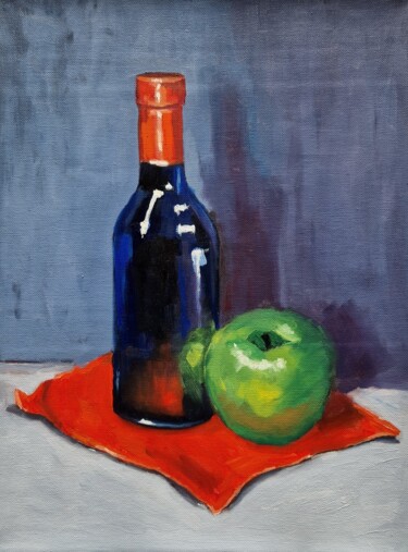 Still life with blue bottle (2) Painting titled "Still life with blu…" by Tatiana Karchevskaya, Original Artwork, Oil