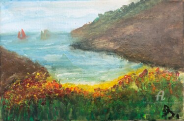绘画 标题为“Mer fleurie” 由Julien Danaux (Artdanaux), 原创艺术品, 水彩 安装在木质担架架上