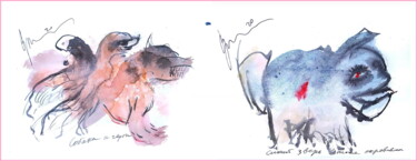 Digital Arts titled "the blue beast is a…" by Dima Dima Vil Ms Wilms (Rok Zivopisec Rock Painter), Original Artwork, Waterco…