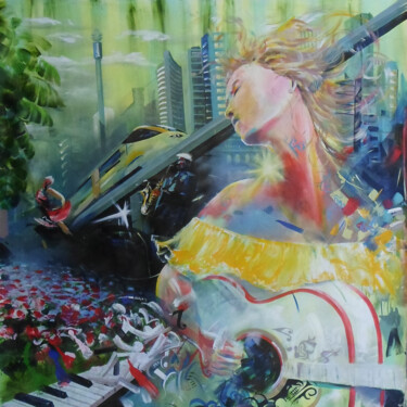 绘画 标题为“Female Guitarist” 由Mbongeni, 原创艺术品, 丙烯