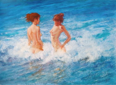 제목이 "🌊Dans la Mer bleue…"인 미술작품 Isabel Mahe로, 원작, 기름 나무 들것 프레임에 장착됨