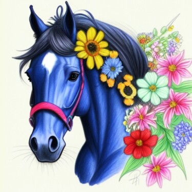 图画 标题为“Cavallo e fiori 3” 由Daniela La Rovere, 原创艺术品, 孔戴