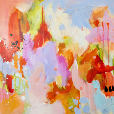 Painting titled "À l'ombre des cyprès" by Chantal Proulx, Original Artwork, Acrylic Mounted on Wood Stretcher frame