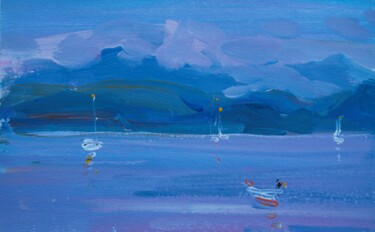Busy evening - calm seascape, relax, yachts Картина под названием "Busy evening - calm…" - Dina Aseeva, Подлинное произведение искусства, Акрил