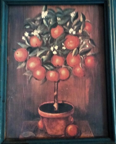 Malerei mit dem Titel "Mon oranger" von Nathalie Venant, Original-Kunstwerk, Öl Auf Holzplatte montiert
