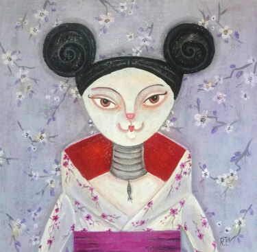 绘画 标题为“Кимоно” 由Елена Разина, 原创艺术品, 丙烯 安装在木质担架架上