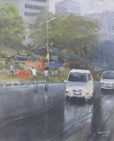Cityscape in monsoon Malarstwo zatytułowany „Cityscape in monsoon” autorstwa Bhargavkumar Kulkarni, Oryginalna praca, Akryl