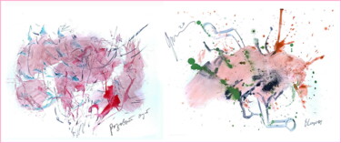 rose bush and pink hen rosier et poule rose Digital Arts titled "rose bush and pink…" by Dima Dima Vil Ms Wilms (Rok Zivopisec Rock Painter), Original Artwork, Watercol…