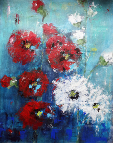 제목이 "Abstract Floral Red…"인 미술작품 Indrani Ghosh로, 원작, 아크릴